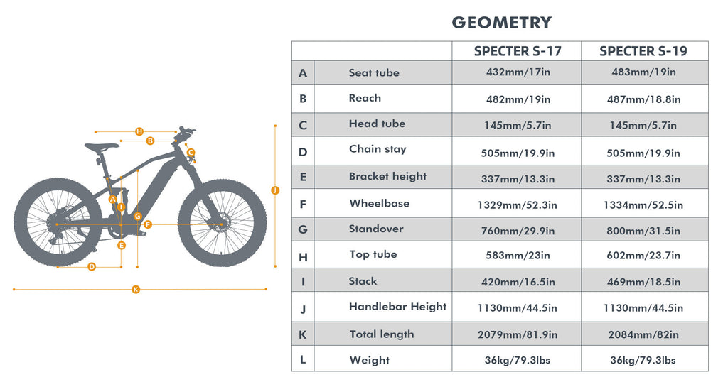 hunting fat tire bike geometry chart